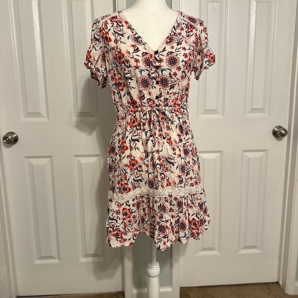 Knox Rose Floral White Red Pink Blue Dress Size XS - Picture 2 of 6
